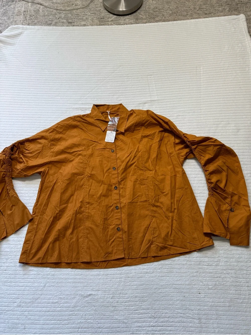 Free People Rust Orange Button-Up Blouse oversized
